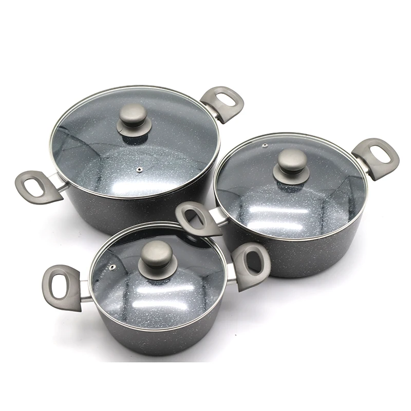 Wholesale forged aluminum cookware set in marble coating with induction bottom