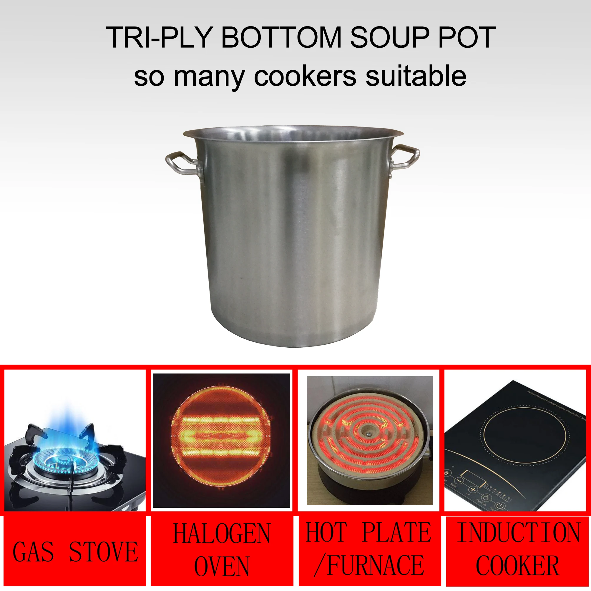 6L 6.40QT Stainless Steel with Cover Three Ply Bottom Stock Pot Cookware