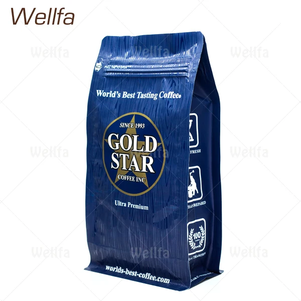Block Bottom Coffee Bag Packaging With Air Valve & Pocket Zipper