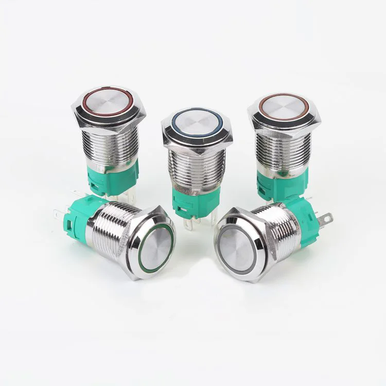 16mm push button switch momentary 1no 1nc led waterproof 220 12 volt illuminated 5 pin