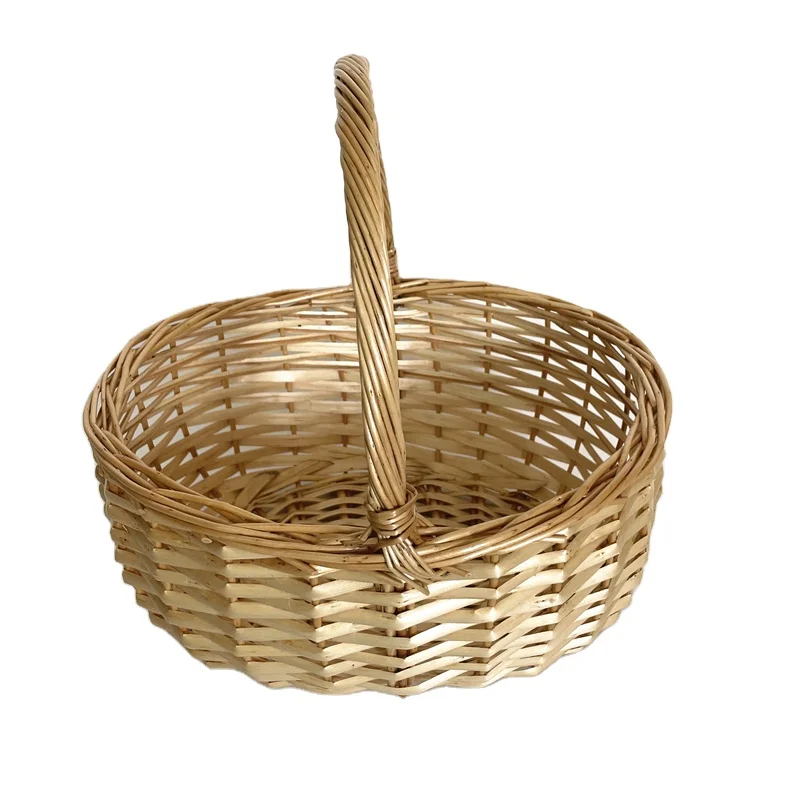 Rattan basket for flower, wood bottom rattan basket with handle for gift package