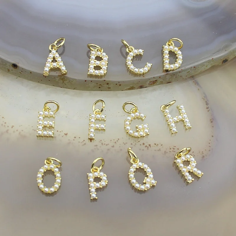 CH-LAP1036 Fashion letter pendant with gold plated, pearl micro insert plating copper alphabet pendant, charms jewelry wholesale