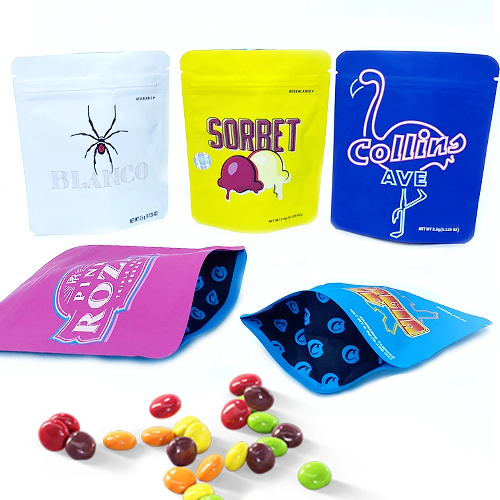 
In Stock 3.5g Stand Up Cookies Runtz Ziplock Packing Smell Proof Mylar Bag Custom Printed 