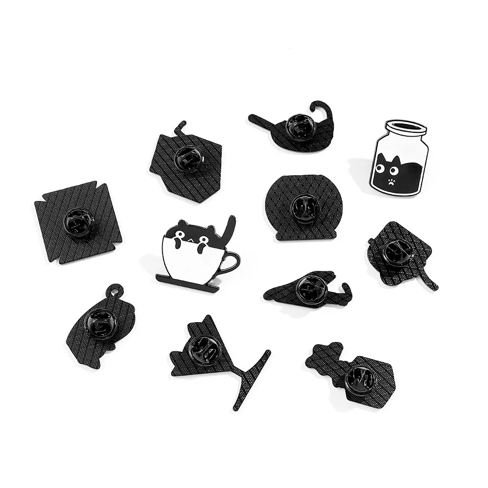 Wholesale Cute Cartoon Creative Personality Small Black Cat Brooch Liquid Ink Cat Alloy Bag Accessories
