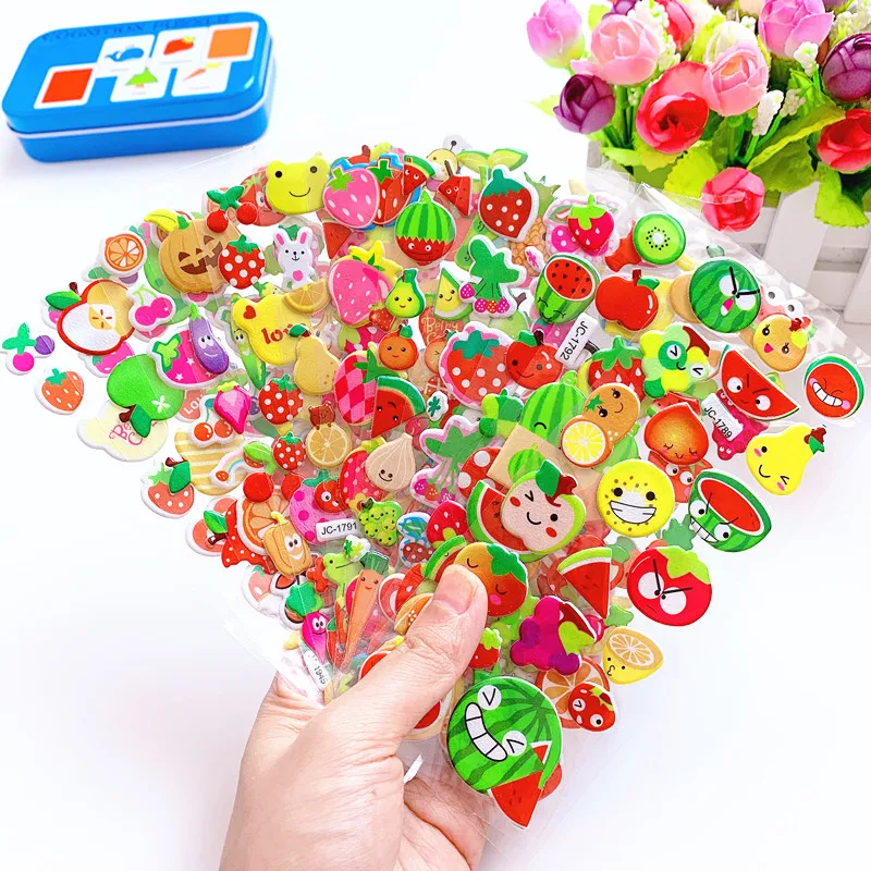 Fruit Vegetable Cartoon Stickers Toys 3D Puffy Bulk Stickers for Girl Boy