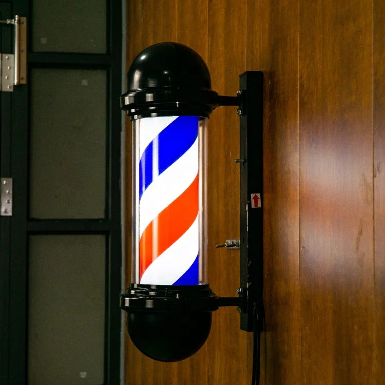Outdoor barber shop sign pole red white blue rotating strip wall hanging pole light