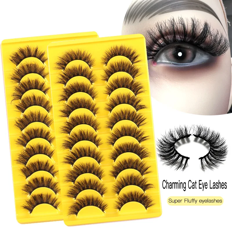 Best Selling Cat Eye 3D Effect False Eyelash Synthetic Lash 15-25mm Faux Mink Eyelash Color Silk 10 Pairs Strip Eyelash Vendor