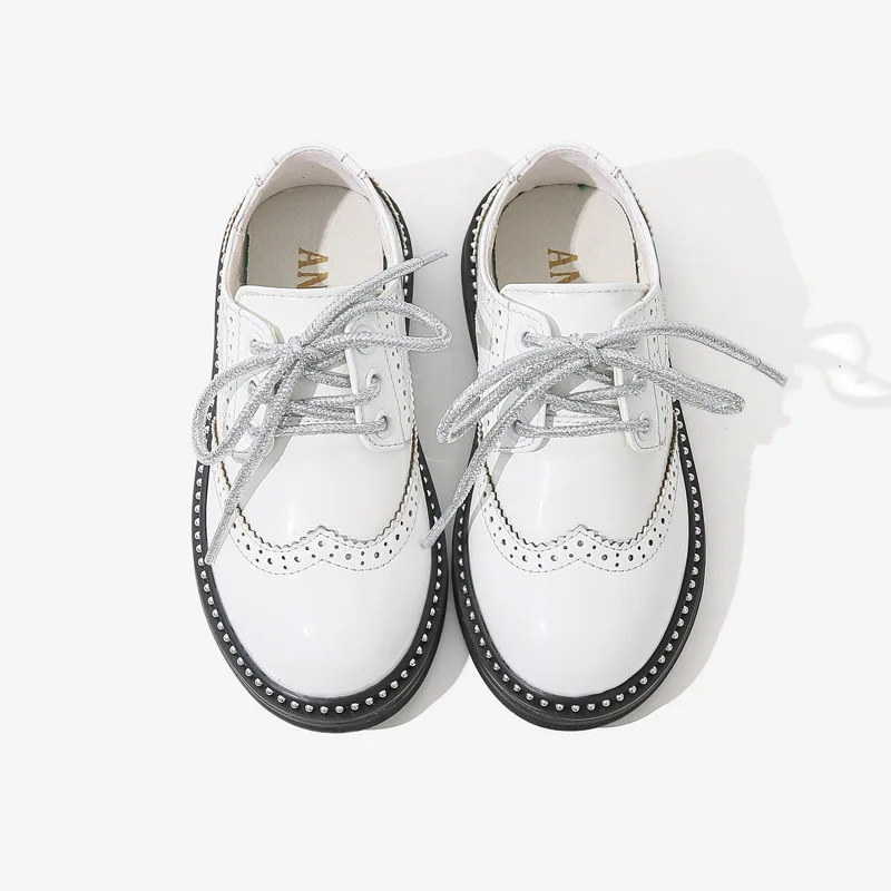2024 Spring Summer Boys Leather Shoes New Primary School Soft Shoes Students Black English Wind Performance Light Feature Girls
