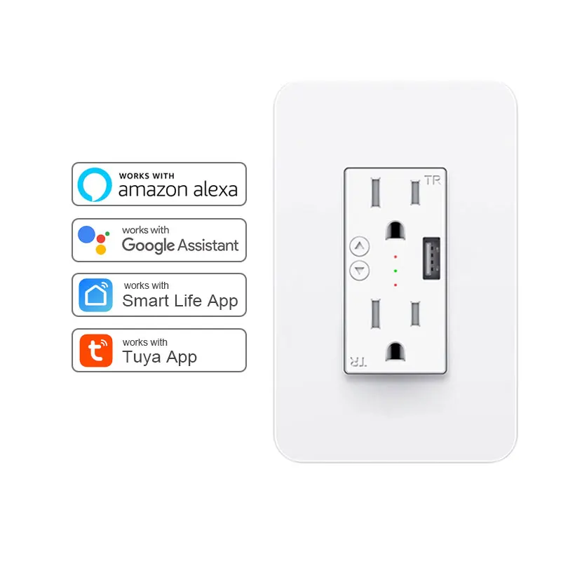 120V 15A USA Smart Recessed Tuya Dual Wholesale USB Port Wifi Socket Charger Power Wall Outlet