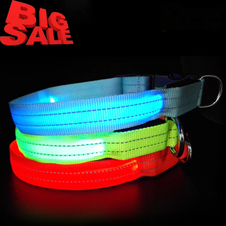 Pet Dogs Supplies Luminous Collars  Nylon LED Pet Dog Collar Night Safety Flashing Glow In The Dark