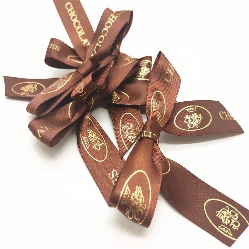 Best Quality chocolate Packing Ribbon custom logo design Bow for Gift Packing