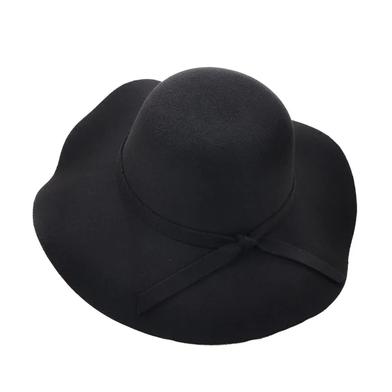 Wholesale Custom Soft Jazz Hat Retro Big Brimmed Bow Winter Felt Top Hat Fedora Hat