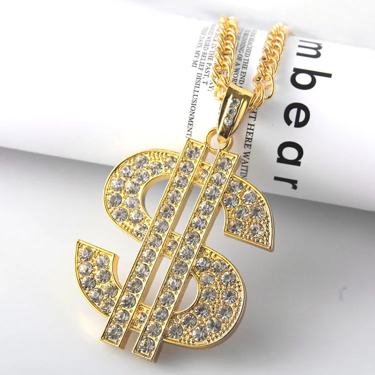 G641 Jewelry Hip Hop Punk Full Rhinestone Iced Out Zircon Money Dollar Pendant Men gold dollar necklace