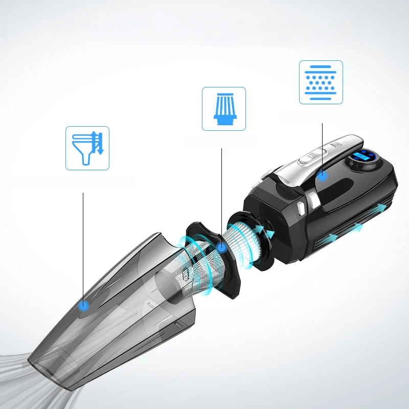 4 in 1 Portable Car Vacuum Cleaner Car Vacuum with Digital Air Compressor Pump DC 12V Tire Inflator for Car