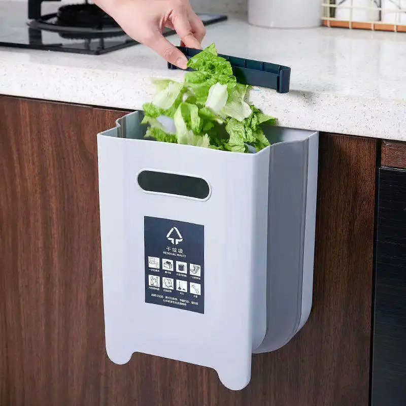 2022 New Plastic Pop Up Car Trash Can Factory Direct Sale Decorative Kitchen Wall-mounted Folding Storage Bins Trash Bin