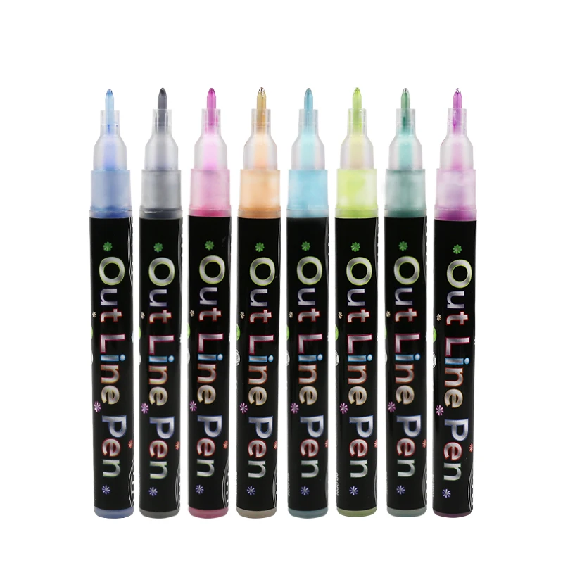 Double Line Pen Fluorescent Glitter Marker Pen Outline Pen for Card Making, Birthday Greeting Cards