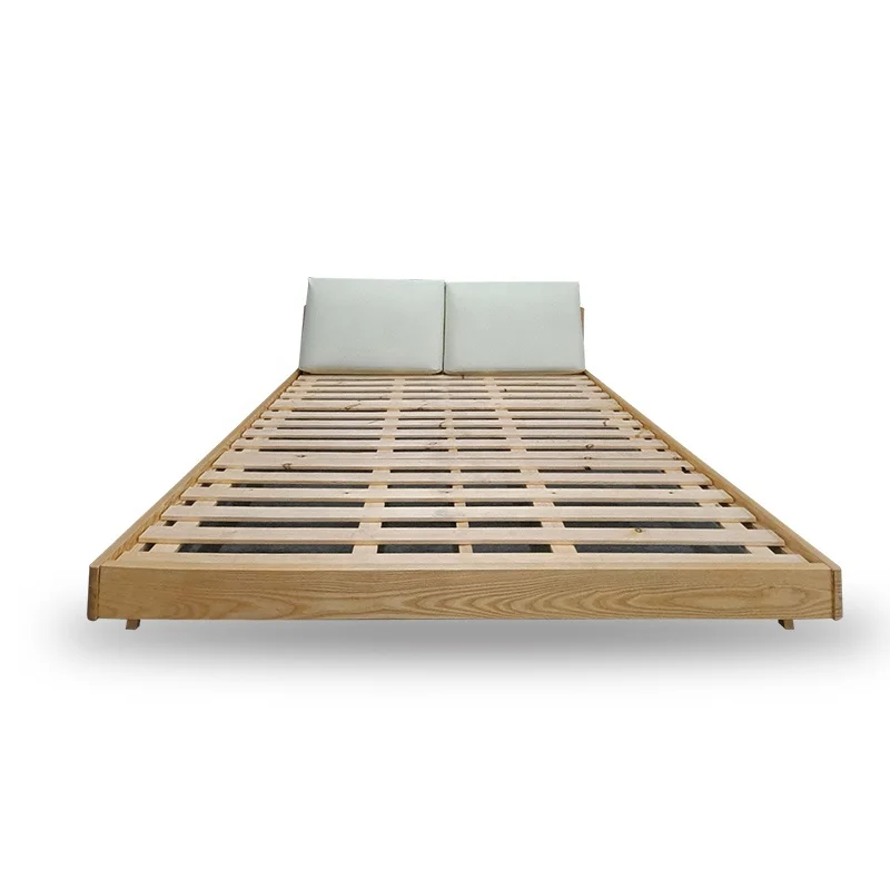 Wholesale Hand Made ASH Solid Wood Frame with Upholstered PU leather headboard King Queen Size Modern Double Bed Frame