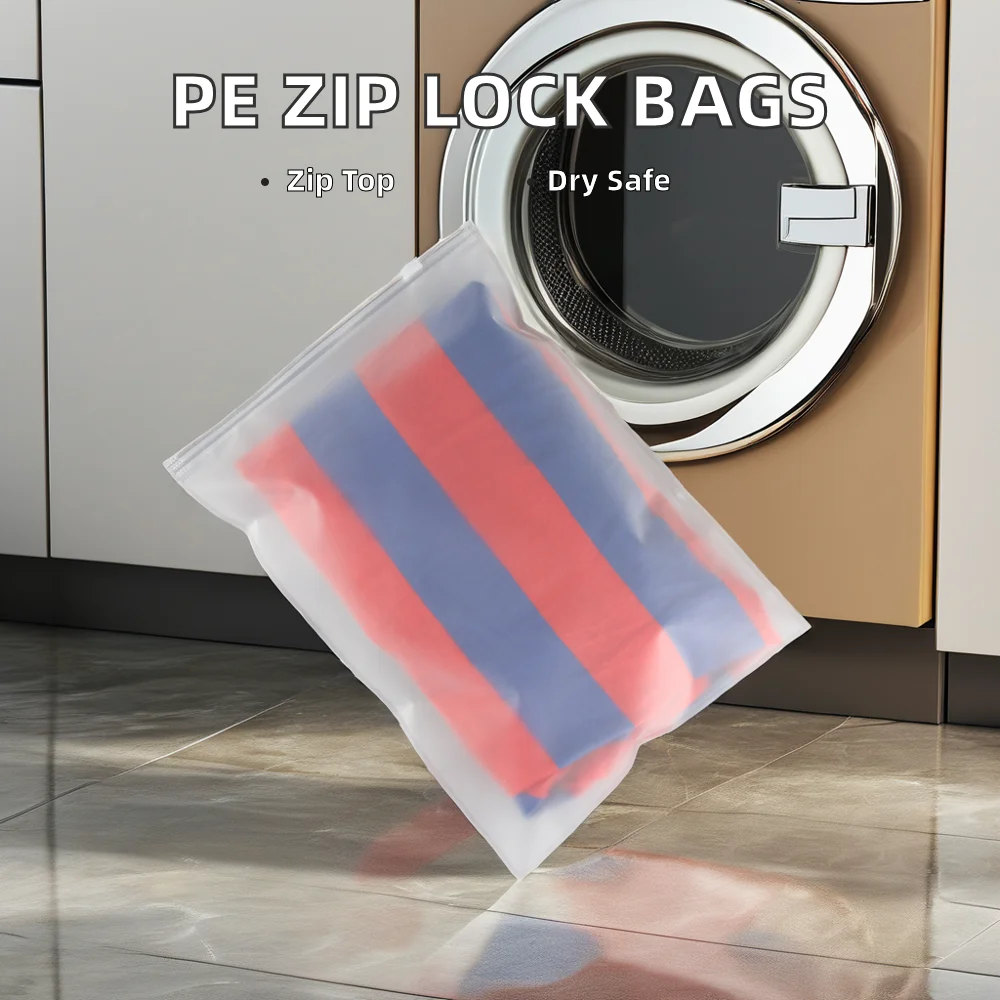 Custom Transparent PE Plastic Slider Zip Lock Moisture Proof Gusset Packaging Clothes Garments Socks Frosted EVA Zipper Custom