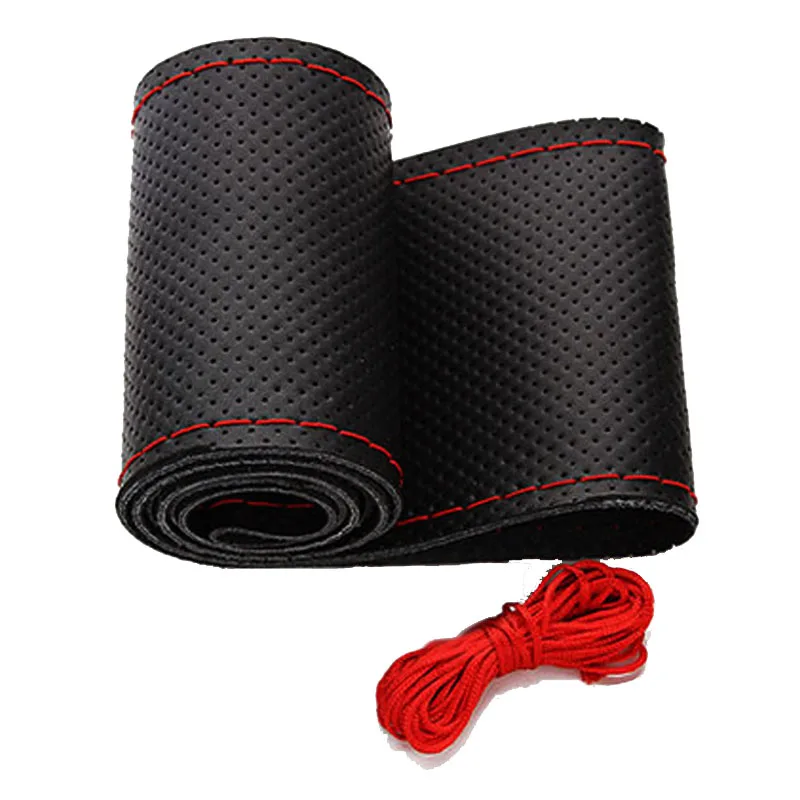 38Cm Leather Soft Anti Slip Cowhide With Needle And Thread Leather Universal Car Steering Wheel Cover