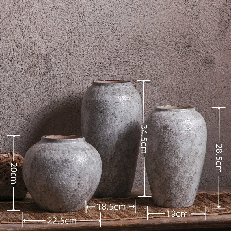 Handmade Pottery Antique Rustic Farmhouse Porcelain Flower Vase Vintage Large Ceramic Terracotta Retro Floor Vase