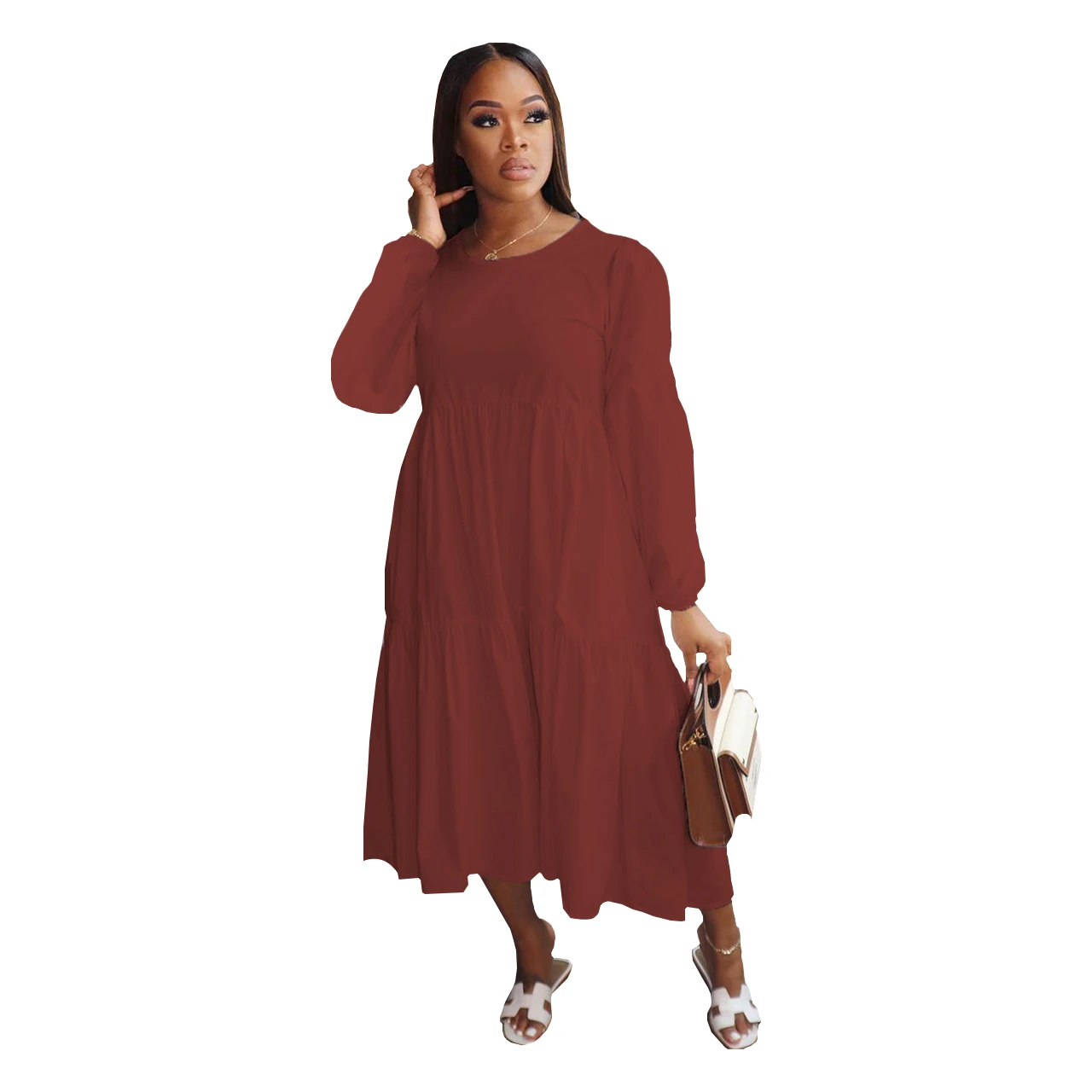 
Trending products women long sleeve long dress plus size dress solid color woman one-piece dress 