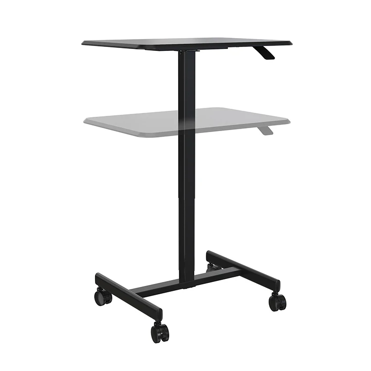 custom mobile pneumatic office home mobile lifting desk black wooden height adjustable gas lift computer table with wheels