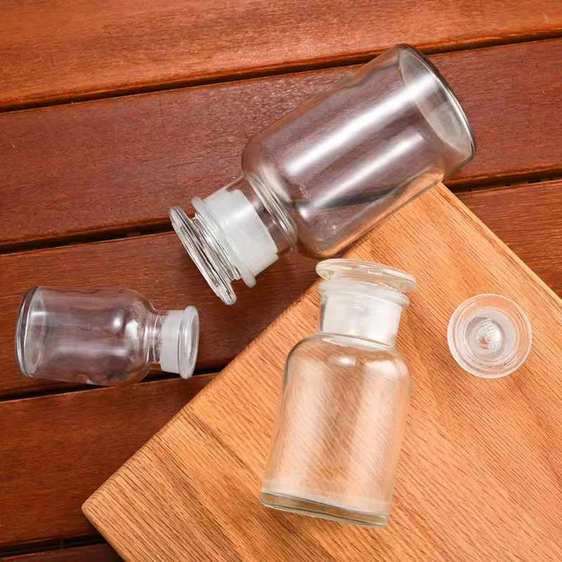 Empty 125ml 250ml 500ml clear laboratory glass bottle jar chemical with stopper