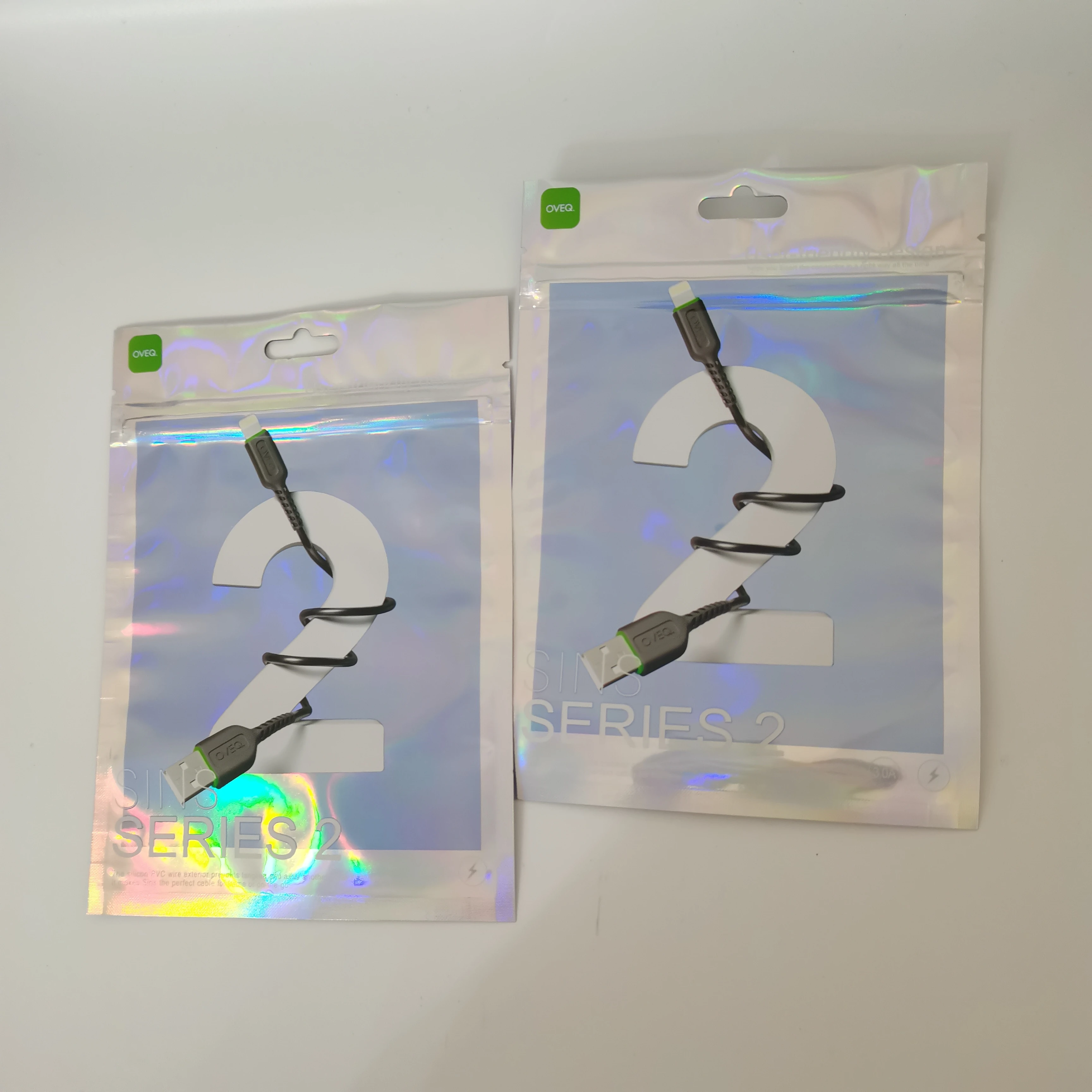 Custom Logo Resealable Plastic Mylar Hologram Data Cable Packaging Bags