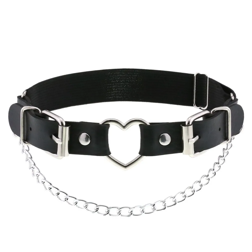 Adjustable Heart-Shaped Thigh Garter 2 Pieces Punk Leather Garter Belts Leg Garter With Chains Body Accessories