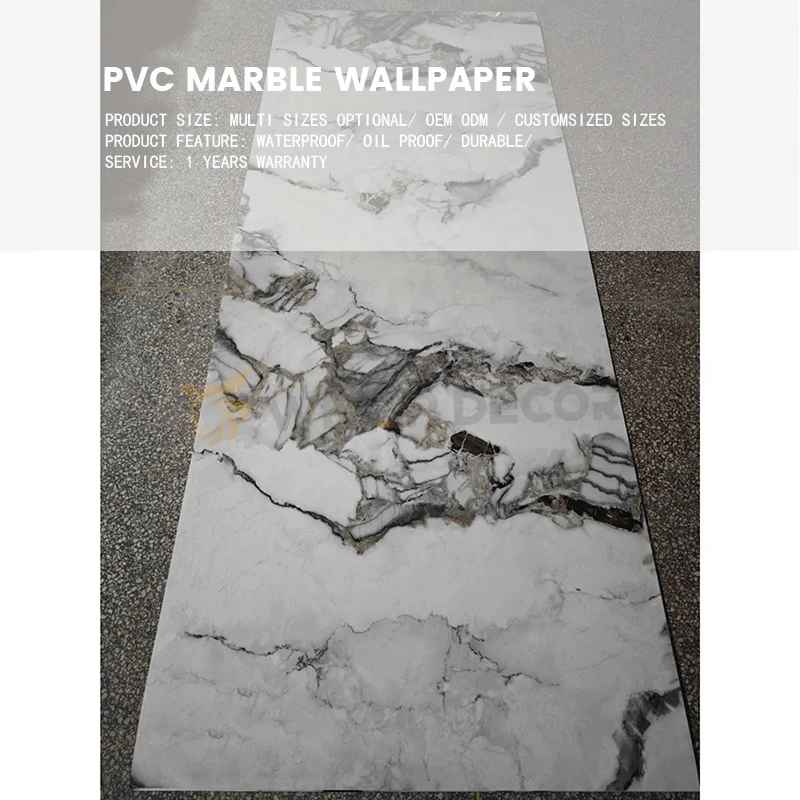 Wholesale price high glossy 1220*3000mm*2.6mm pet marble and PVC sheets paper  Marble Wallpaper for wall decoration