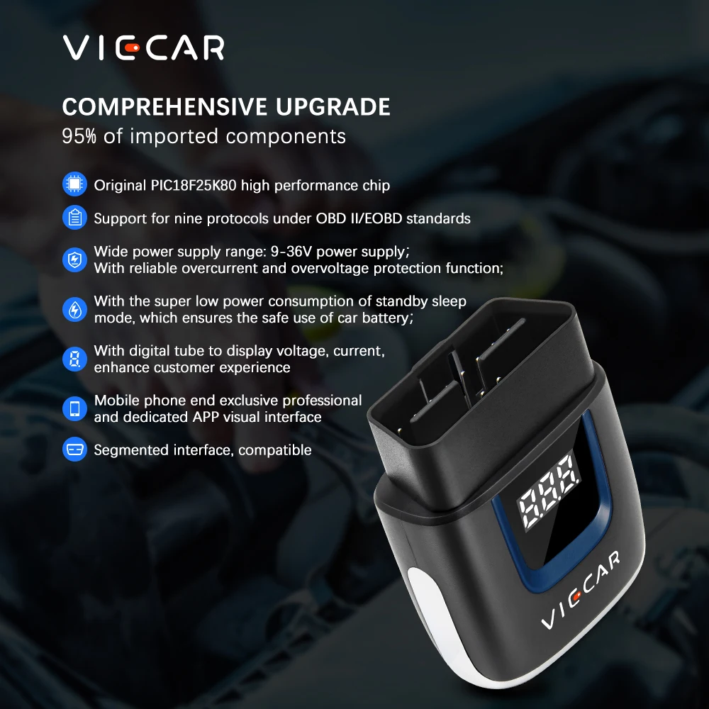 Viecar VP003 ELM327 V2.2 Wireless 4.0 USB OBD2 Scanner With PIC18F25K80 Auto Diagnostic Tool for Android/IOS/Windows