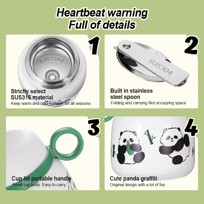 Cute Panda Insulated Food Jar Stainless Steel Lunch Box Portable Braised Beaker With Spoon