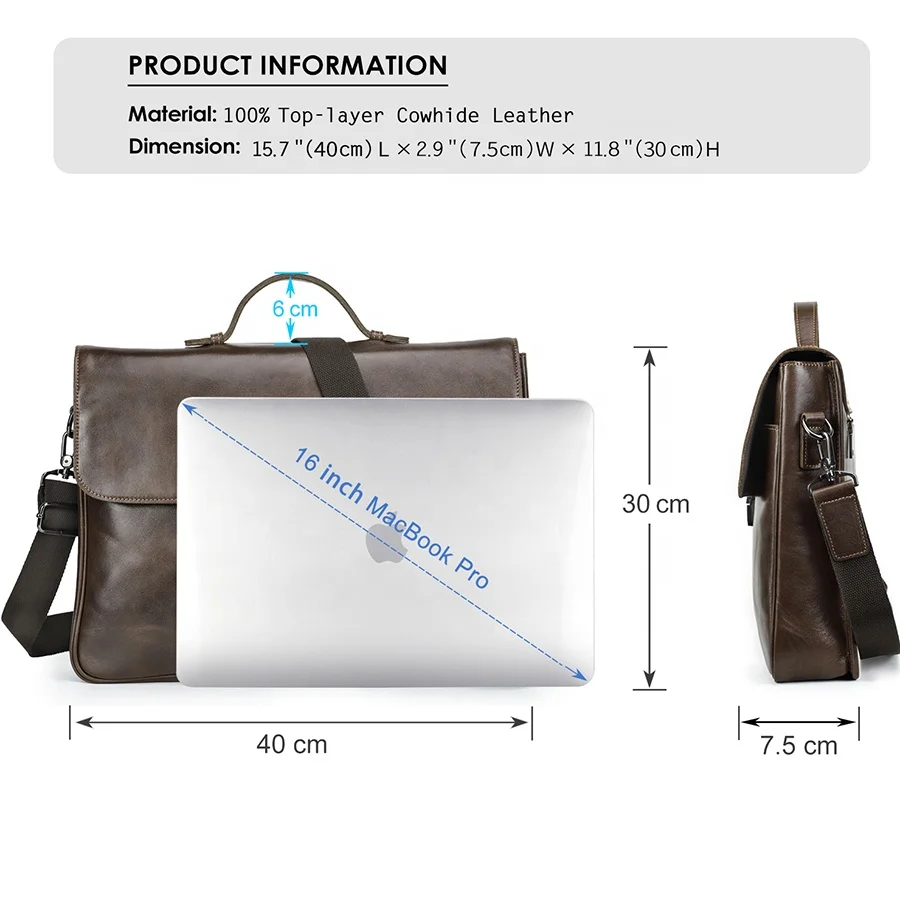 Combination Lock Lawyer Handbag Vegetable Tanned Italian Leather Briefcase for Laptop 16 inch
