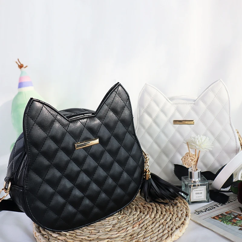 Factory Price Lovely Cat Handbag Diamond Lattice Pattern PU Leather Bag Ladies Single Shoulder Bag Women