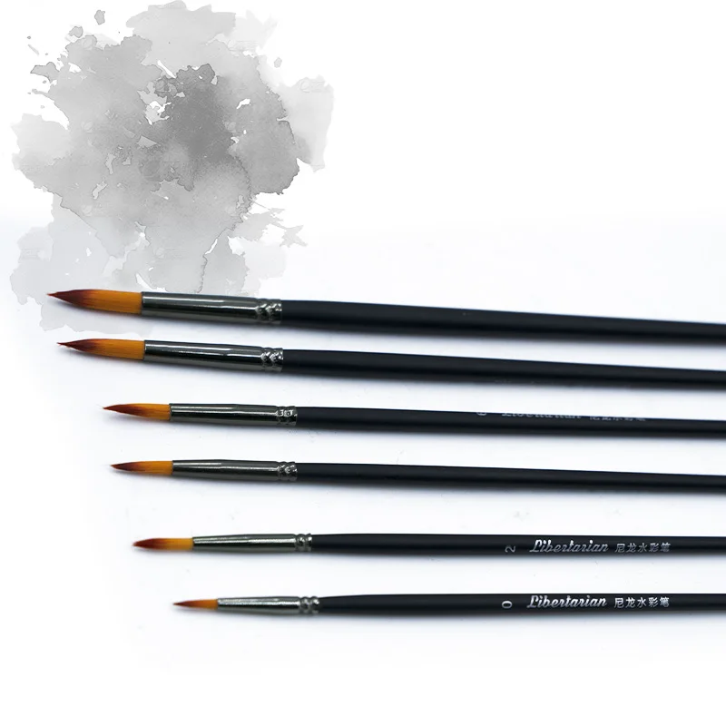 Wholesale 6pcs round Nylon Hair Art Brushes Wood Handle Acrylic Watercolor Paint Brush Set for Artists
