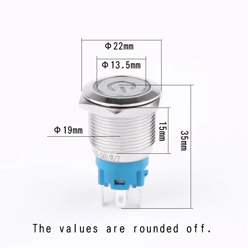 5 Pin Terminals Stainless steel/Brass nickelage power light  19 mm  push button switch