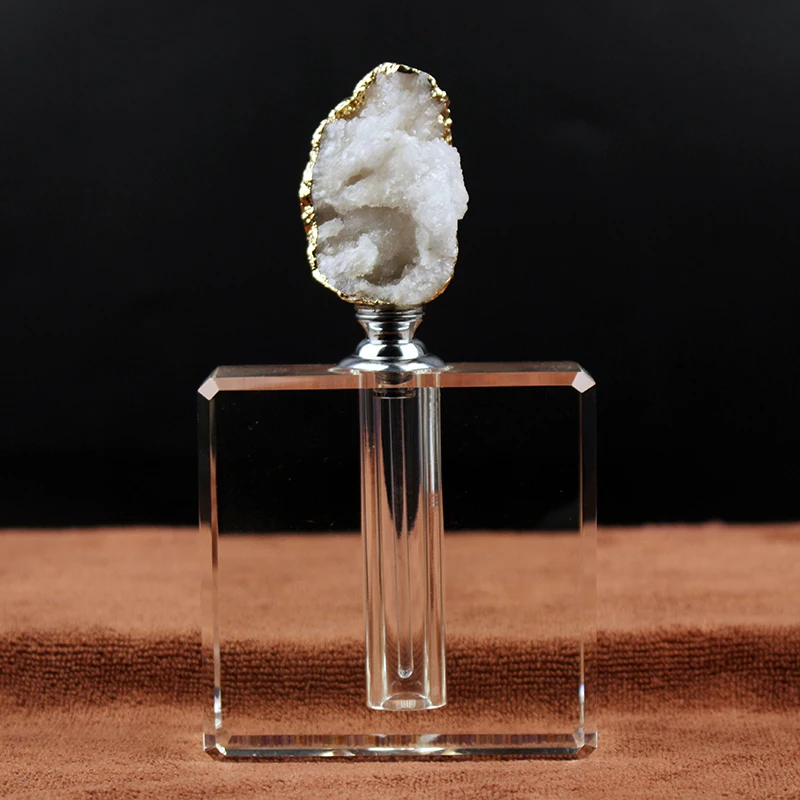 Необычная бутылка для духов с натуральным кристаллом, агатом и камнем, с логотипом на заказ, сувениры, подарок