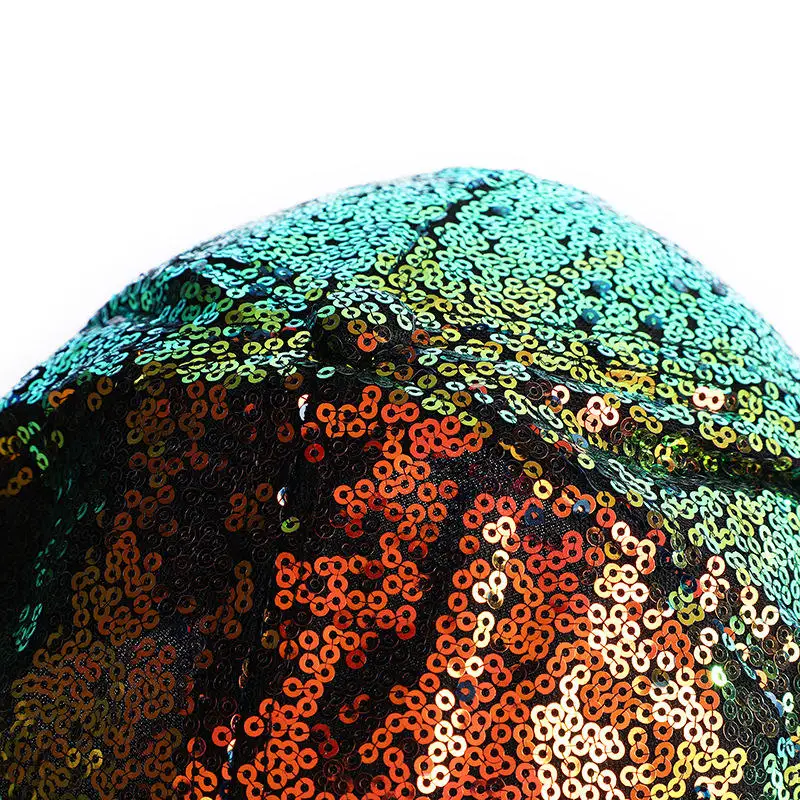 High Quality Trendy Polyester Plastic Buckle Ladies Women Men Unisex Colorful Shining Sequined Baseball Cap