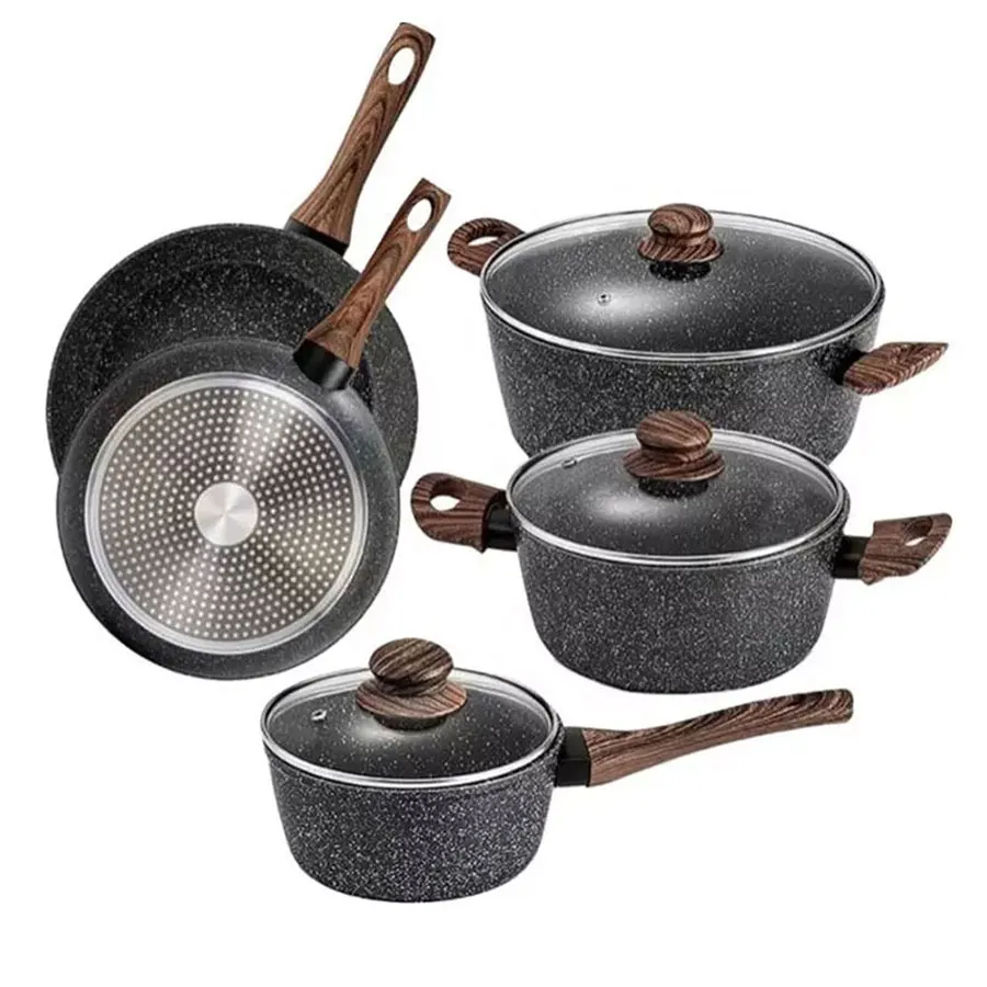 Нетоксичный пресс Dia-Cast алюминиевая посуда 7 штук набор алюминиевых кастрюль Pfoa бесплатно Anod алюминиевая посуда набор сковородок и кастрюль 3 Pi