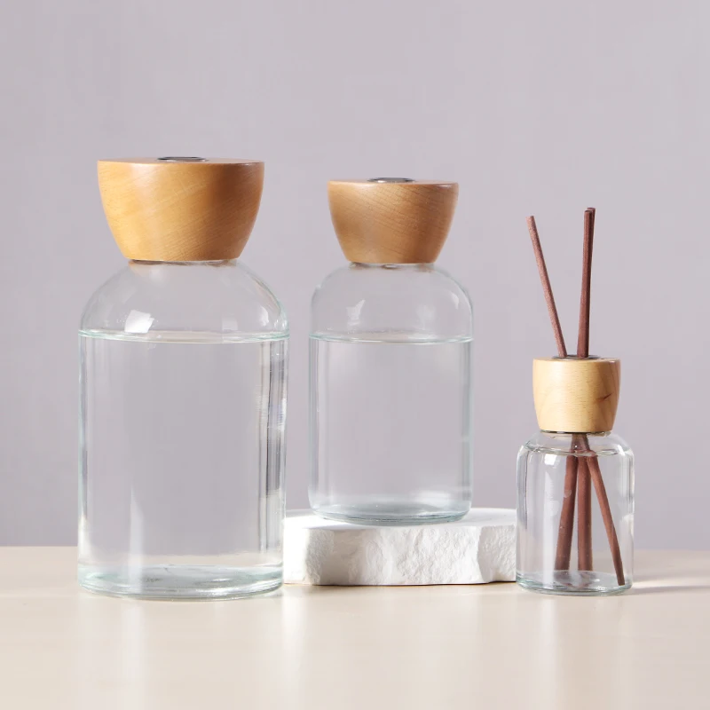 125ml 500ml 1000ml large capacity transparent reed diffuser glass bottle with wooden cap
