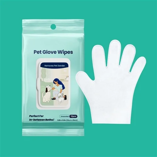 New 5 Finger Design Pet Bath Glove Wipes Dry and Wet OEM/ODM Pet Cleaning Glove Wipes