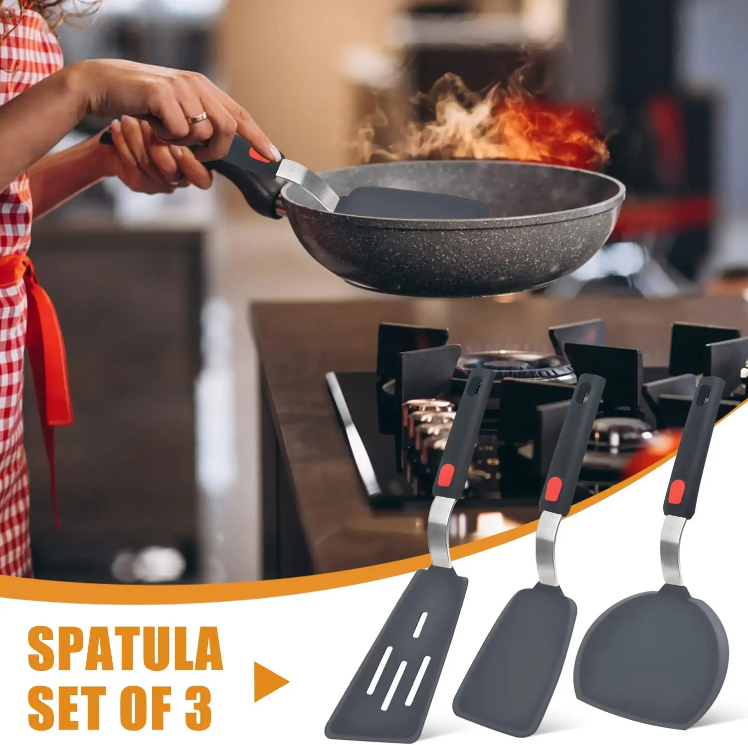 Silicone Spatula Turner Cooking Spatulas for Nonstick Cookware Large Flexible Kitchen Utensils BPA Free Rubber Spatula Set for E