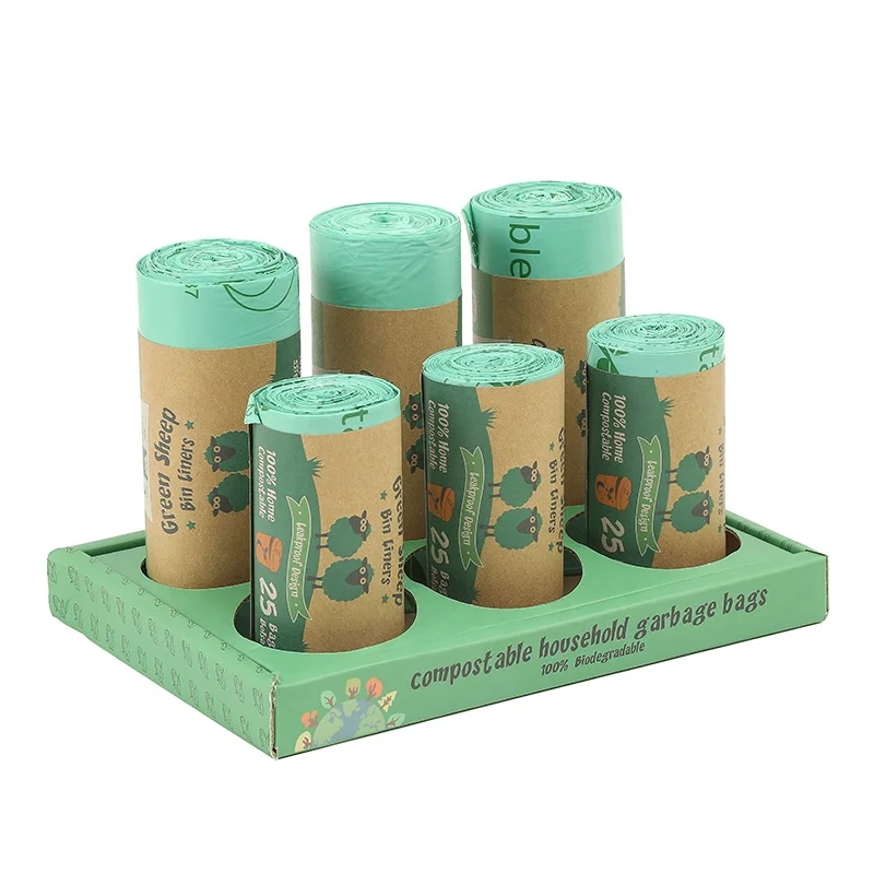 Экологичные 100% кукурузный крахмал мешки для мусора Compostable плоские