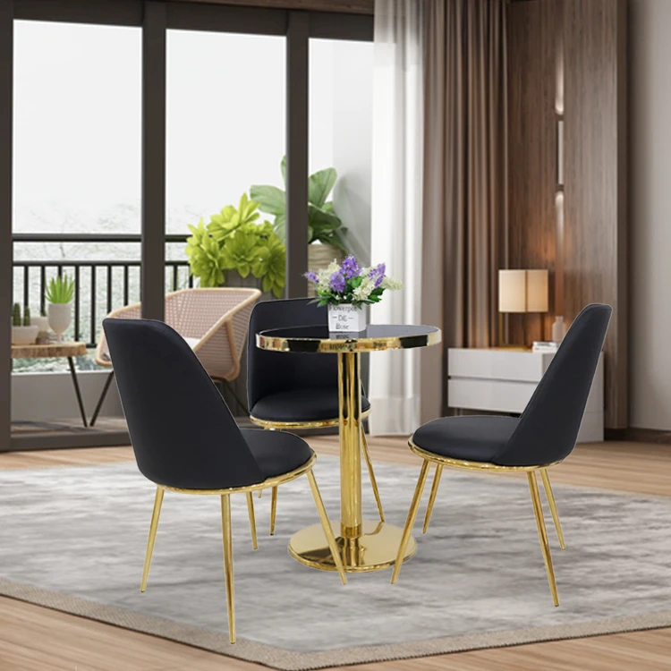 Luxury Home Furniture Dining Room Design Tempered Black Glass Circle Top Dinning Table Dining Table Set