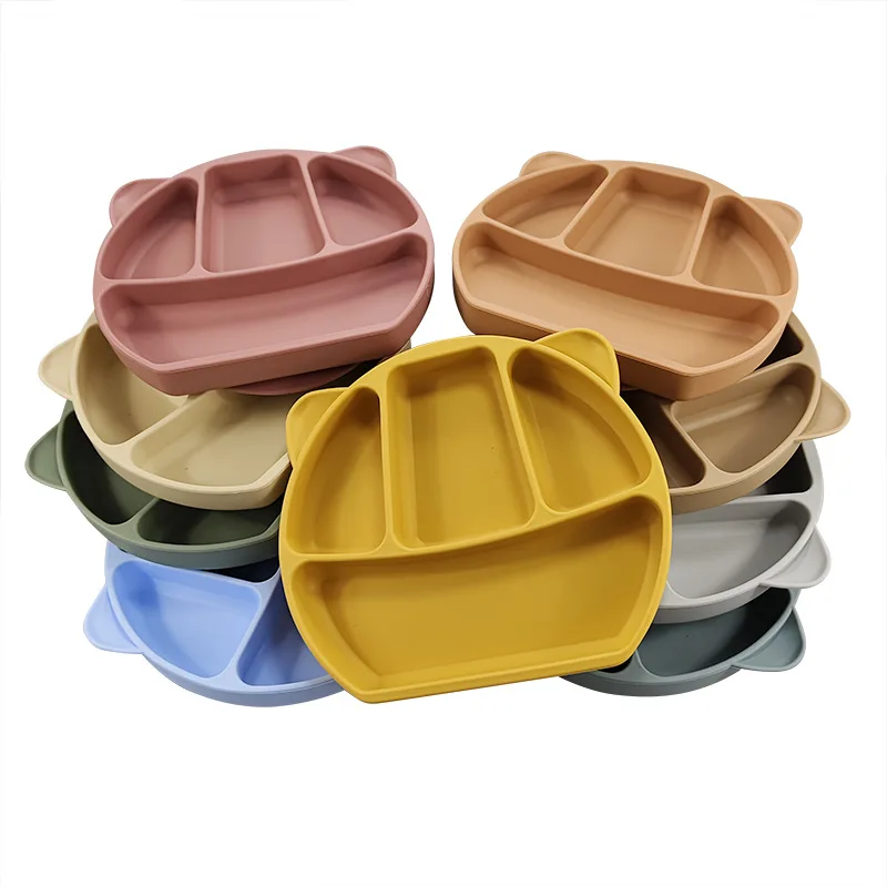 Amazon Hot Selling BPA Free Panda Silicone Plate Baby Suctional Plate with Lid for Children