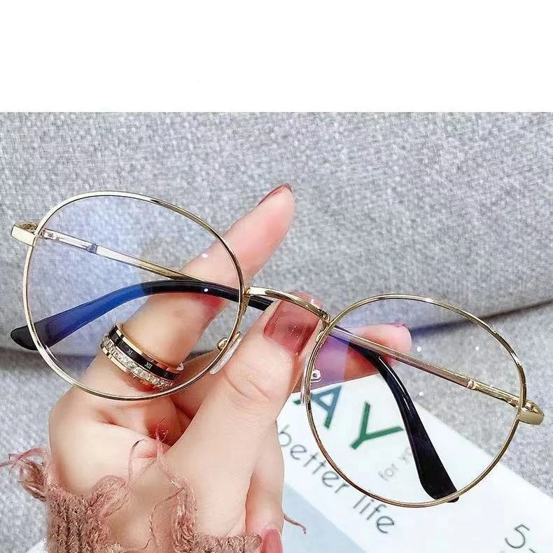 New Anti Blue Glasses Wholesale Fashion Metal Fame Retro Round Unisex Eye Flat Light Mirror