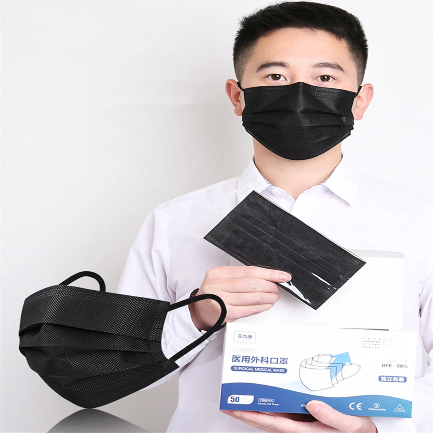 
3 Ply Protective Designers Mask High Filtration and easy to breath Custom Disposable Black Face Mask 