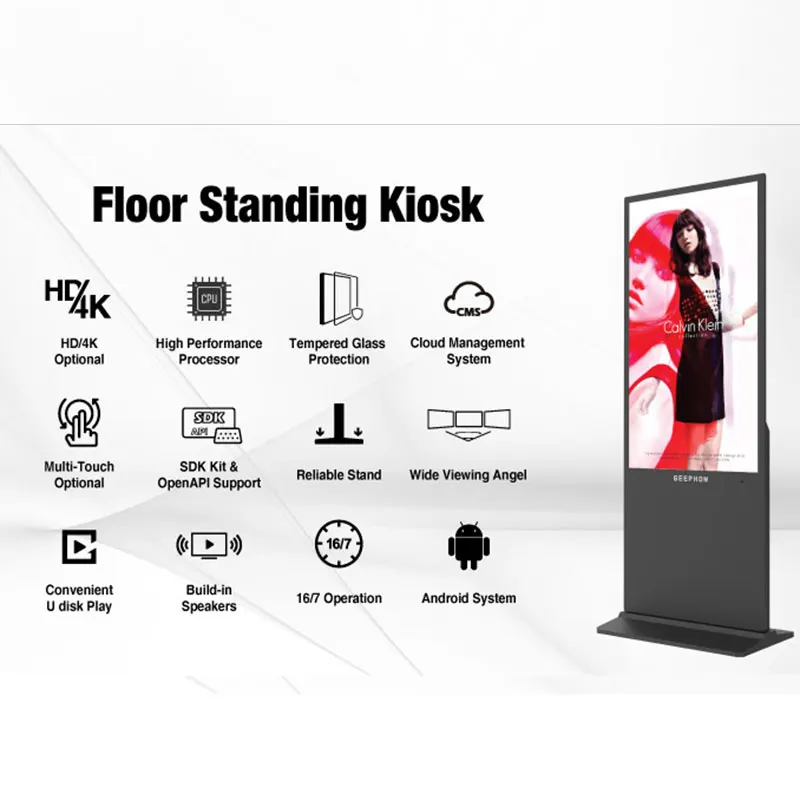 OpenAPI SDK floor standing 43 55 65 inch advertising players screen Non touch screen digital signage kiosk stands