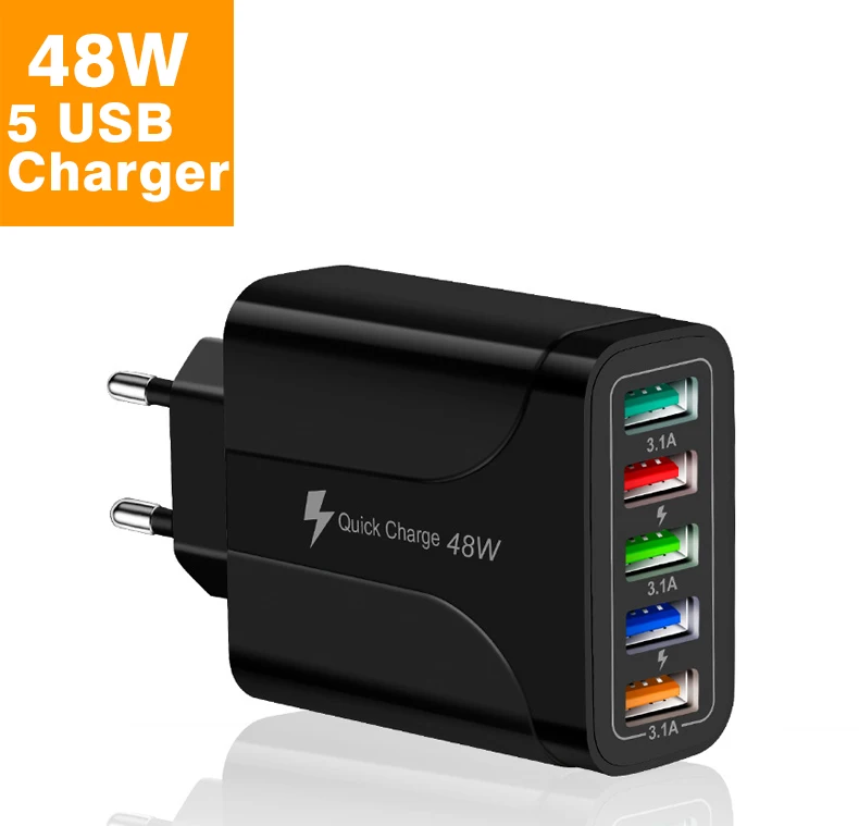 Wall QC3.0 48W Travel Multi-port Charger Plug EU US UK Universal 5 USB Charger Adapter Fast Charging For Cell Phone smartphone