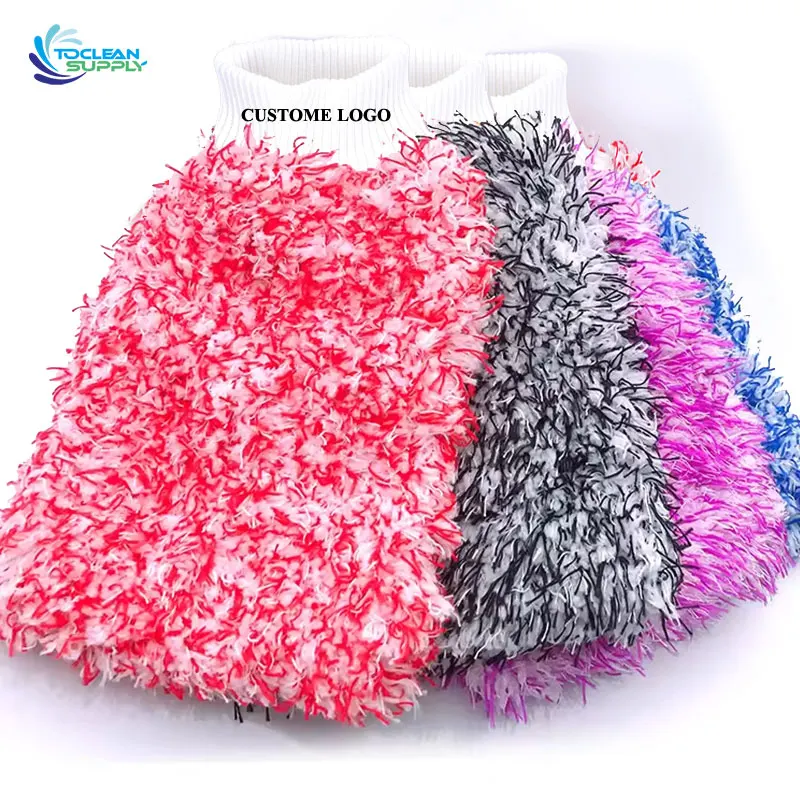 Customizable double soft pink black and blue dusting tire scrub detailing fabric car wash mitt cleaning microfiber glove